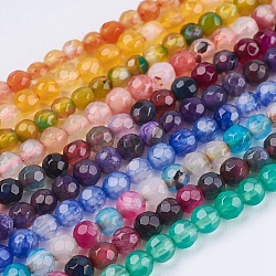 Natural Agate Round Beads Strand, Dyed, Faceted, Mixed Color, 4mm, Hole: 0.9mm, about 92pcs/strand, 14.5 inch