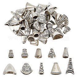 Nbeads 50 pz tappi per perline a cono, 10 stili stile tibetano lega di fiori perline distanziatori tappi terminali argento antico perline distanziatori cappelli cono di perline per orecchino braccialetto collana creazione di gioielli, Foro: 1~10 mm