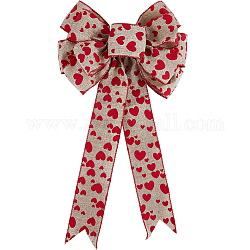 Heart Pattern Polyester Bowknots, with Iron Twist Wire, for Valentine's Day, Tan, 505x275x41mm