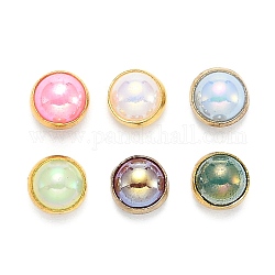 Boutons de couture en plastique ABS d'imitation perles, couleur ab , avec les accessoires en laiton, or, couleur mixte, 6~6.5x4.8mm, Trou: 1mm