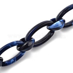 Cadenas de cable de acrílico hechas a mano, Plano Oval, azul oscuro, enlaces: 35x19.5x6 mm y 20x18x8.5 mm, 39.37 pulgada (1 m) / hebra