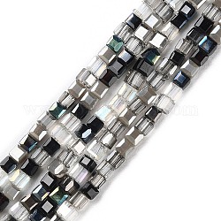 Chapelets de perles en verre électroplaqué, carrée, noir, 2.5x2.5x2.5mm, Trou: 0.7mm, Environ 180~182 pcs/chapelet, 16.93''~17.13'' (43~43.5 cm)
