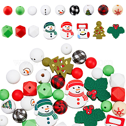 Dicosmetic 43 Stück weihnachtliche Fokal-Silikonperlen, bunte runde Perlen, Weihnachten, Schneemann, Schneeflocke, Silikonperlen-Set, Schlüsselanhänger-Herstellungsset für Stifte, Weihnachtsdekoration, Schmuckherstellung, Bohrung: 2~4 mm