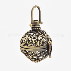 Vintage Filigree Round Brass Cage Pendants, For Chime Ball Pendant Necklaces Making, Antique Bronze, 43mm, 32x29x25mm, Hole: 7x10mm, 21mm inner diameter
