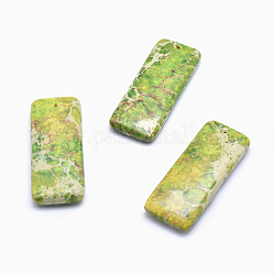 Pendentifs gros regalite naturel / jaspe impérial / mer sédiment jasper, teinte, rectangle, vert jaune, 51x20.5x6~6.5mm, Trou: 2mm