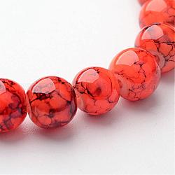 Spray Painted Glass Bead Strands, Round, Orange Red, 8mm, Hole: 1.3~1.6mm, about 100pcs/strand, 31.4 inch