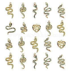 16Pcs 8 Styles Alloy Rhinestone Pendants, Snake, Light Gold, Mixed Color, 34~42.5x12~27x3~4.5mm, Hole: 2.2~2.6mm, 2Pcs/style