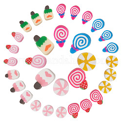 Sunnyclue 160pcs 8 couleurs perles d'argile polymère faites à la main, glace & bonbons & plat rond & gâteau à la fraise, Fil cristal, fil élastique, couleur mixte, 20 pcs / couleur