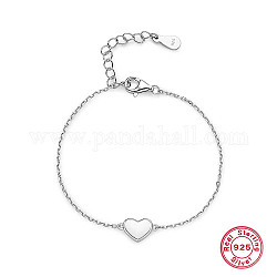 Bracelets à maillons en 925 argent sterling, avec maillons coeur en émail pour femme, platine, 5.12 pouce (13 cm)