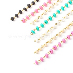 Handmade Polymer Clay Beaded Chain, Link Chain, with Golden Iron Eye Pin, for Bracelet Necklace Making, Mixed Color, 7x3.5mm, about 3.28Feet/strand(1m)/strand