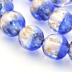 A mano a due toni perle tonde lampwork sabbia dorata fili, blu royal, 12mm, Foro: 1.6~2 mm, circa 33pcs/filo, 15.7 pollice