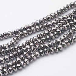 Electroplate Glass Beads Strands, Faceted, Rondelle, Silver Plated, 8x6mm, Hole: 1mm, about 68~70pcs/strand, 15 inch