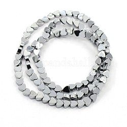 Grade A Electroplate Non-magnetic Synthetic Hematite Heart Beads Strands, Silver Plated, 4x4x2mm, Hole: 1mm, about 113pcs/strand, 14.96 inch