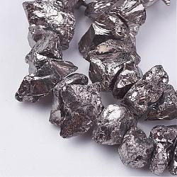 Elettrodeposte quarzo naturale fili di cristallo perline, pepite, platino placcato, 10~24.5x5.5~16x2~23mm, Foro: 1 mm, circa 54~64pcs/filo, 15.1~15.9 pollice