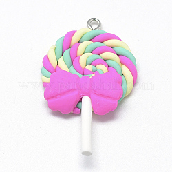 Ciondoli in fimo fatti a mano, lollipop con bowknot, acquamarina, 40~53x27~30x7~9mm, Foro: 2 mm
