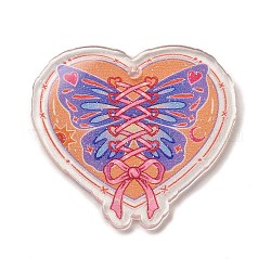 Transparente, bedruckte Acrylanhänger zum Valentinstag, Herz Charme, Schmetterling, 37.5x40x2 mm, Bohrung: 2 mm