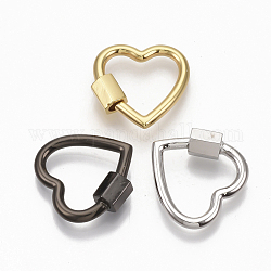 Brass Screw Carabiner Lock Charms, for Necklaces Making,  Heart, Mixed Color, 18.5x18.5x2mm, Screw: 6x5.5mm