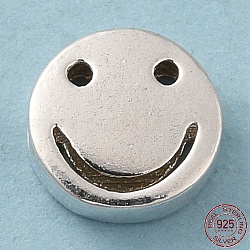 925 Sterling Silber Perlen, flach rund mit lächelndem Gesicht, mit s925-Stempel, Silber, 8x3 mm, Bohrung: 1.5 mm