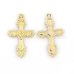 Nickel Free & Lead Free Golden Plated Alloy Cross Pendants, Long-Lasting Plated, 28x17x2mm, Hole: 1mm