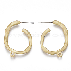 Smooth Surface Alloy Stud Earring Findings, Half Hoop Earrings, with Loop and Steel Pin, Matte Gold Color, 29.5x20x2mm, Hole: 1.8mm, Pin: 0.7mm