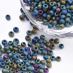 Perles de rocaille en verre, style mat, métallique, ronde, sarcelle, 2.3x1.5mm, Trou: 0.8mm, environ 30000 pcs / sachet , environ 450 g /sachet 
