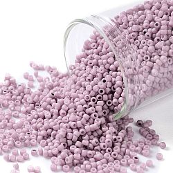 Toho perles de rocaille rondes, Perles de rocaille japonais, (766) lilas clair givré pastel opaque, 15/0, 1.5mm, Trou: 0.7mm, à propos 3000pcs / bouteille, 10 g / bouteille