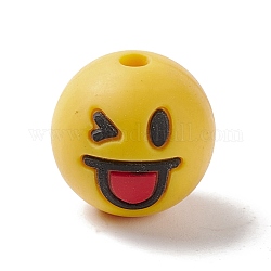 Perle di silicone, perline da masticare per dentizione, rotondo con la faccia sorridente, giallo, 15.5mm, Foro: 2 mm