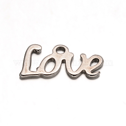 304 Stainless Steel Charms, Word Love, Stainless Steel Color, 12.2x6.5x0.8mm, Hole: 1.2mm