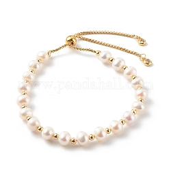 Pulseras redondas de perlas naturales, pulseras de bolo, con 304 caja de cadenas de acero inoxidable, dorado, blanco, diámetro interior: 1-3/4~3-3/8 pulgada (4.3~8.5 cm)