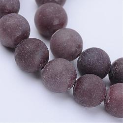 Natural Purple Aventurine Beads Strands, Round, Frosted, 8~8.5mm, Hole: 1mm, about 47pcs/strand, 15.5 inch