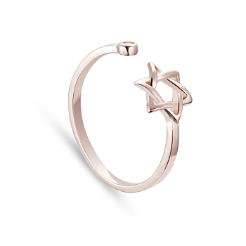 Tinysand ajustable 925 plata esterlina cz rhinestone hexagrama forma brazalete anillos de dedo, oro rosa, 16mm