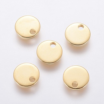 304 Edelstahl Anhänger / charms, leere tag stempeln, Flachrund, golden, 7x1 mm, Bohrung: 1.4 mm