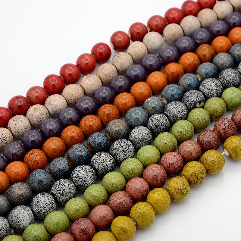 Chapelets de perles rondes en céramique émaillée en porcelaine émaillée ...