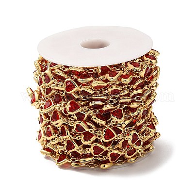 Цепочка из латуни со стеклянным звеном ручной работы в форме сердца CHC-M024-04G-02-1