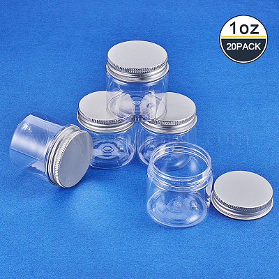Wholesale BENECREAT 20 Pack 1oz/30ml Column Plastic Clear Storage Containers  Jars Organizers with Aluminum Screw-on Lids 
