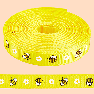 Полиэстеровые ленты с принтом пчел&nbsp;SRIB-WH20020-018F-1