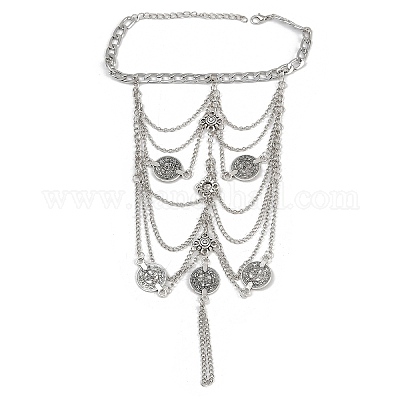 Богемный многослойный сплав цепи монета кисточка кольцо на палец ноги браслеты для женщин&nbsp;LS-AJEW-B107-01P-1