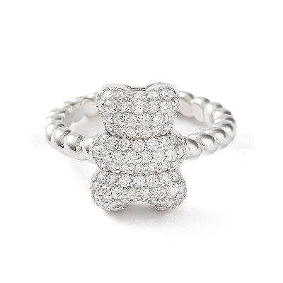 Покрытие медвежьей стойки латунь микро паве прозрачный кубический цирконий открытые кольца&nbsp;RJEW-D020-03P-1