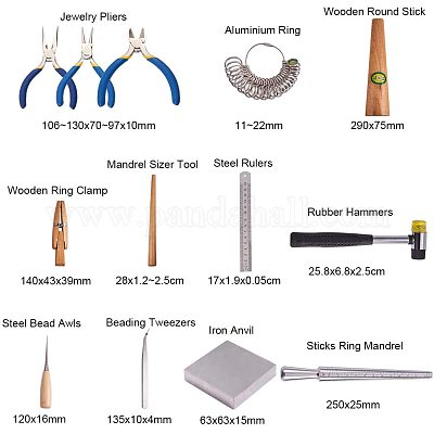 PandaHall Elite 12 pcs Jewelry Making Tools, Hammer/Anvil/Ring  Clamp/Ruler/Stick/Sizer/Awls/Tweezers/Side-Cutting Plier/Nose Plier for  Jewelry Making