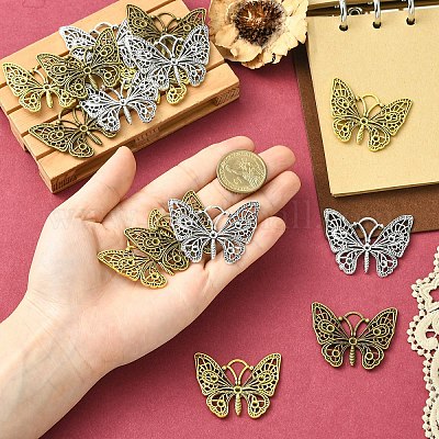 15 шт. подвеска в виде бабочки из сплава в тибетском стиле с двумя вариантами оправ для страз&nbsp;TIBEP-YW0002-23-1