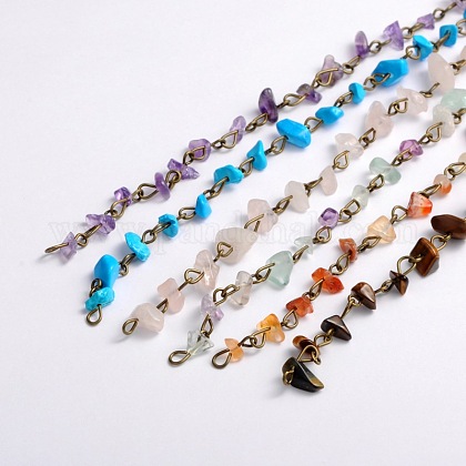 Catene di perle di pietre preziose fatte a mano per la realizzazione di braccialetti di collane AJEW-JB00044-1