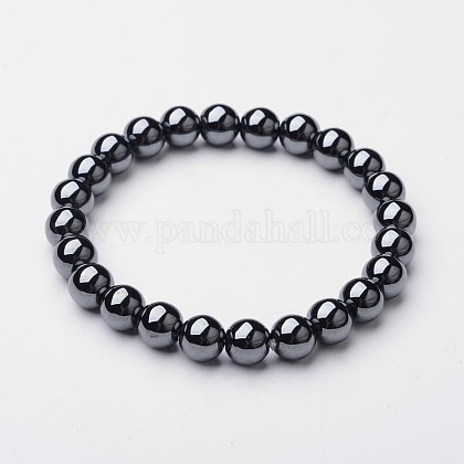 Bracelet extensible en perles d'hématite BJEW-F203-10-1