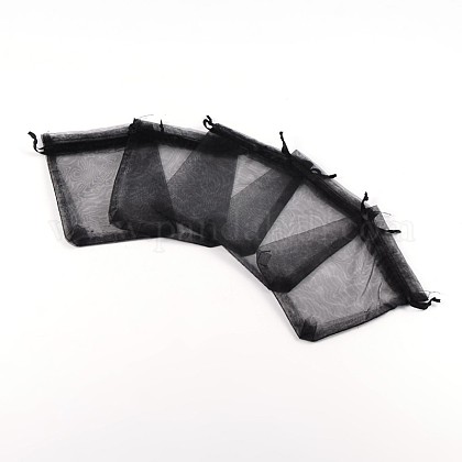 オーガンジーギフトバッグ巾着袋  巾着付き  長方形  ブラック  12x10cm OP016-1