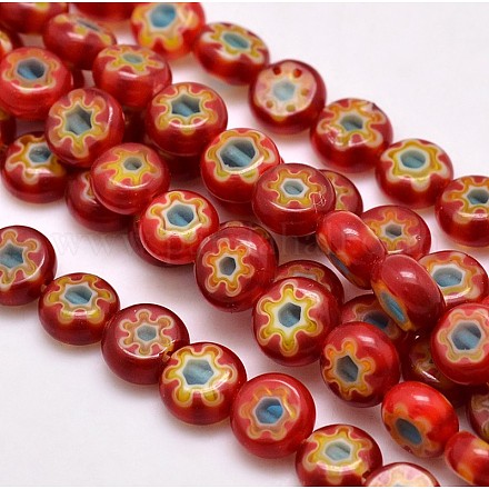 Vidrio millefiori artesanal planas hebras de perlas redondas LK-P011-02-1