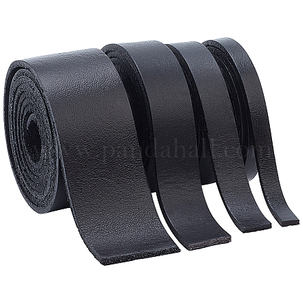 GORGECRAFT 4 Sizes Black Flat Genuine Leather Strap Jewelry Cord Roll Total 126 Inch Long Full Grain Leather Braiding String Strip 6mm 10mm 0.6 Inch 1 Inch Wide for Shoe Lace Belts Straps DIY Craft WL-GF0001-05A-1