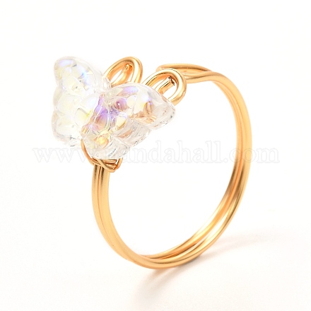 Butterfly Glass Cuff Rings for Teen Girl Women RJEW-JR00397-1