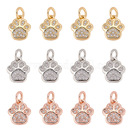 SUPERFINDINGS 12Pcs 3 Colors Brass Cubic Zirconia Charm Pendants Footprint Micro Pave Cubic Zirconia Pendants 10x8.5x2mm Dog Paw CZ Stone Charms for Jewelry Making ZIRC-FH0001-37-1