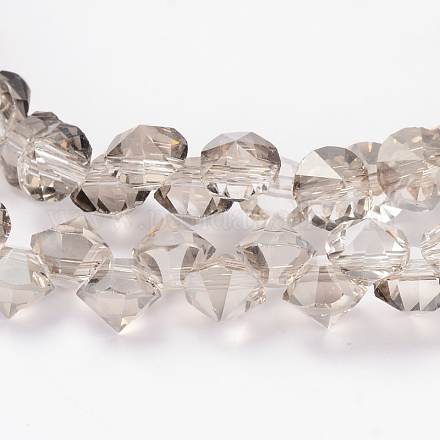 真珠光沢メッキダイヤモンド形状の透明ガラスビーズ連売り  グレー  8x7mm  穴：1mm  約100個/連  20インチ EGLA-J101-PL01-1