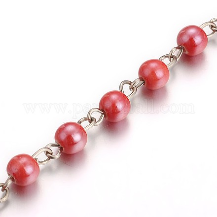 Pearlized Handmade Porcelain Round Beads Chains for Necklaces Bracelets Making AJEW-JB00094-01-1