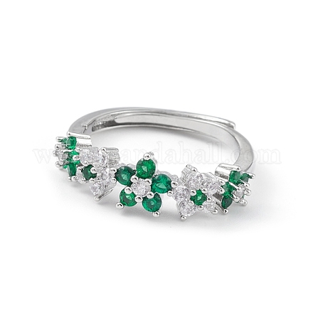 Verstellbarer Ring mit grüner Zirkonia-Blume RJEW-K240-09P-1
